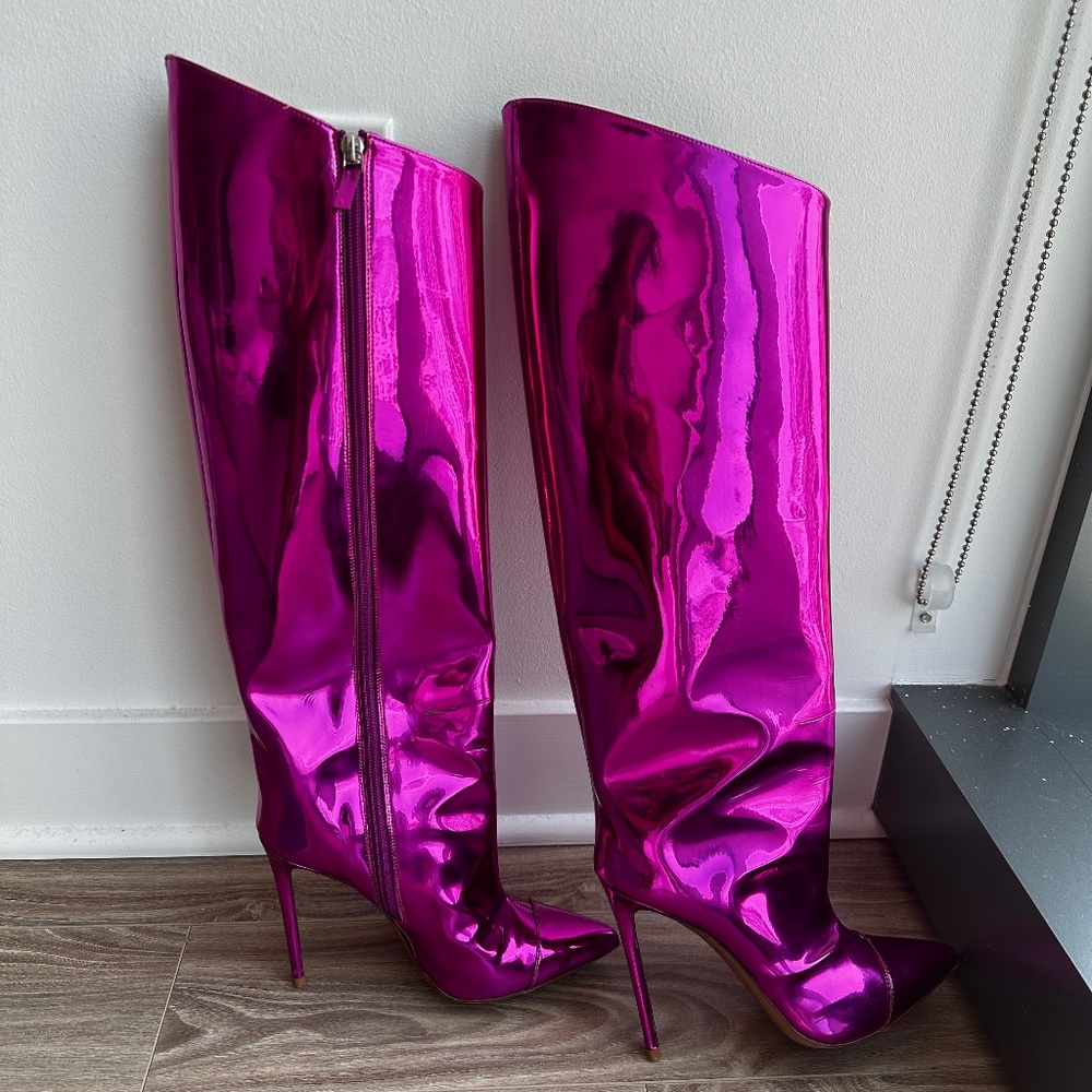 Alexandre Vauthier Pink Metallic Knee High Boots
